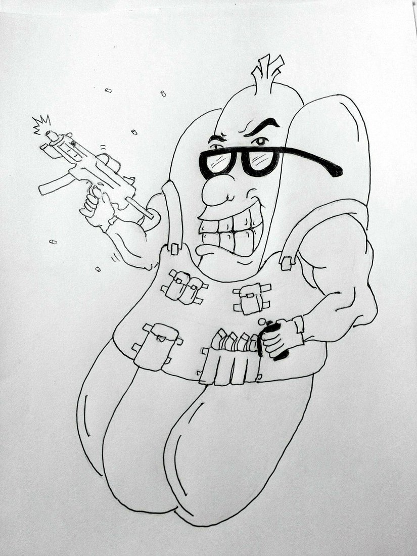 The original Tactical Hotdog sketch, drawn on deployment